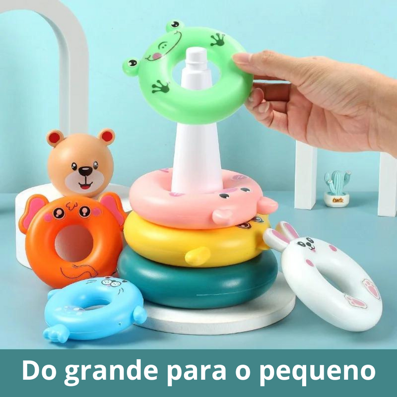 Pirâmide Argolas de Encaixe - Brinquedos Montessori Educacional - sala, piscina banheira - 0 12 meses